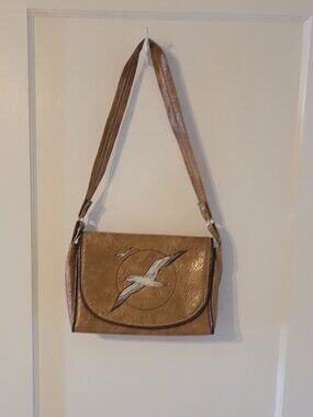 Vintage The Original Florida Keys Handbag Tan Hand Painted Seagull Made in USA